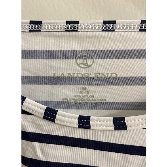 Lands End Stretch Long Sleeve Top Size 10-12 M‎ White Navy Striped Nylon/Spandex - Picture 2 of 4